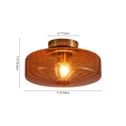 1-Light Caramel Amber Ribbed Glass Round Semi Flush Mount