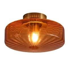 1-Light Caramel Amber Ribbed Glass Round Semi Flush Mount