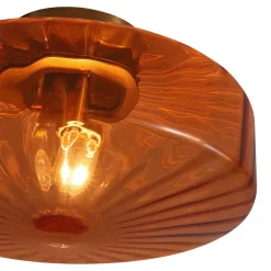 1-Light Caramel Amber Ribbed Glass Round Semi Flush Mount