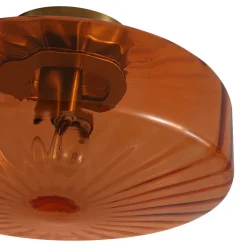 1-Light Caramel Amber Ribbed Glass Round Semi Flush Mount