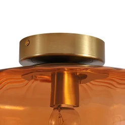 1-Light Caramel Amber Ribbed Glass Round Semi Flush Mount