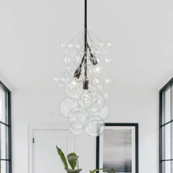3-Light Cascade Cluster Clear Glass Bubble Chandelier