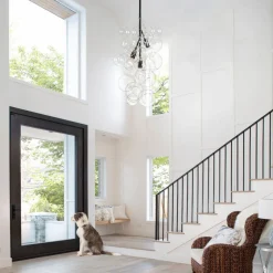 3-Light Cascade Cluster Clear Glass Bubble Chandelier
