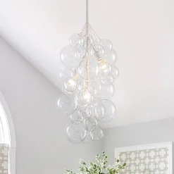 3-Light Cascade Cluster Clear Glass Bubble Chandelier