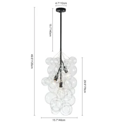 3-Light Cascade Cluster Clear Glass Bubble Chandelier