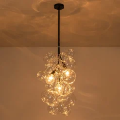 3-Light Cascade Cluster Clear Glass Bubble Chandelier