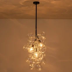 3-Light Cascade Cluster Clear Glass Bubble Chandelier
