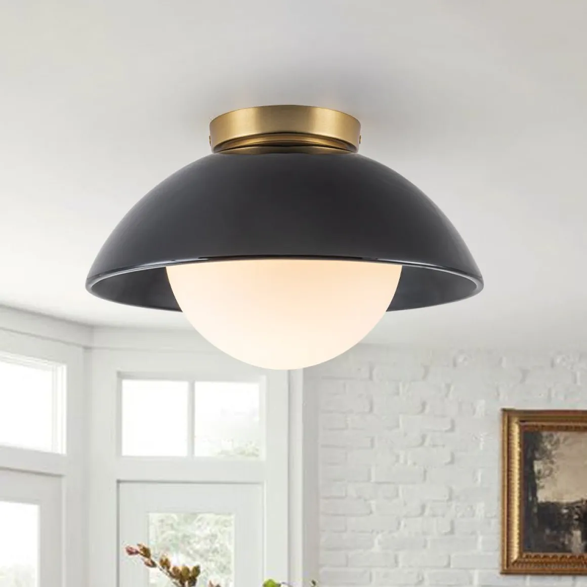 1-Light Ceramic Dome Frosted Shade Semi Flush Mount