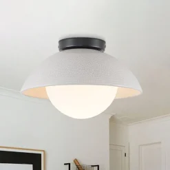 1-Light Ceramic Dome Frosted Shade Semi Flush Mount