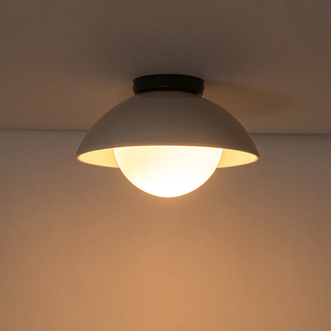 1-Light Ceramic Dome Frosted Shade Semi Flush Mount