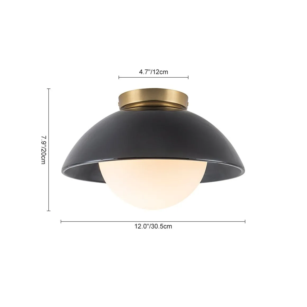 1-Light Ceramic Dome Frosted Shade Semi Flush Mount