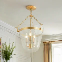 3-Light Clear Glass Bell Jar Lantern Pendant / Semi Flush