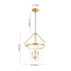 3-Light Clear Glass Bell Jar Lantern Pendant / Semi Flush
