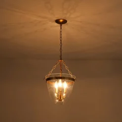 3-Light Clear Glass Bell Jar Lantern Pendant / Semi Flush