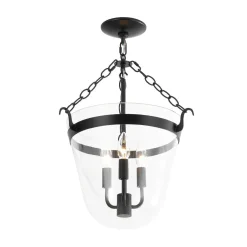 3-Light Clear Glass Bell Jar Lantern Pendant / Semi Flush