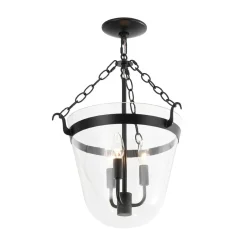 3-Light Clear Glass Bell Jar Lantern Pendant / Semi Flush