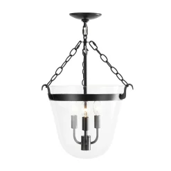 3-Light Clear Glass Bell Jar Lantern Pendant / Semi Flush