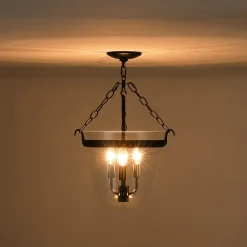 3-Light Clear Glass Bell Jar Lantern Pendant / Semi Flush