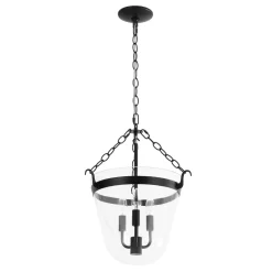 3-Light Clear Glass Bell Jar Lantern Pendant / Semi Flush