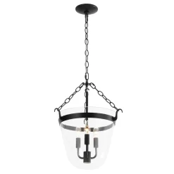 3-Light Clear Glass Bell Jar Lantern Pendant / Semi Flush