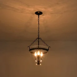 3-Light Clear Glass Bell Jar Lantern Pendant / Semi Flush
