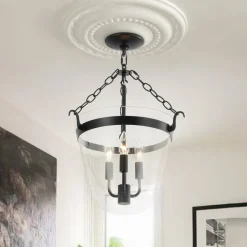 3-Light Clear Glass Bell Jar Lantern Pendant / Semi Flush