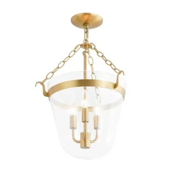 3-Light Clear Glass Bell Jar Lantern Pendant / Semi Flush