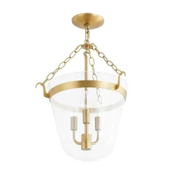 3-Light Clear Glass Bell Jar Lantern Pendant / Semi Flush