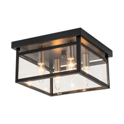 4-Light Clear Glass Black Square Cage Flush Mount Ceiling Light