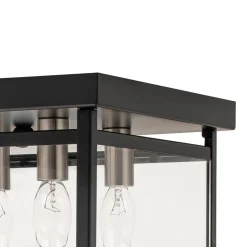 4-Light Clear Glass Black Square Cage Flush Mount Ceiling Light