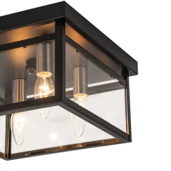 4-Light Clear Glass Black Square Cage Flush Mount Ceiling Light