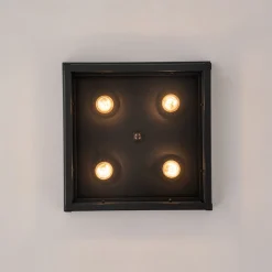 4-Light Clear Glass Black Square Cage Flush Mount Ceiling Light