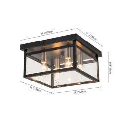 4-Light Clear Glass Black Square Cage Flush Mount Ceiling Light