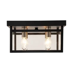 4-Light Clear Glass Black Square Cage Flush Mount Ceiling Light