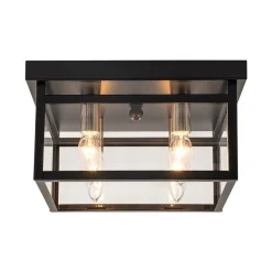 4-Light Clear Glass Black Square Cage Flush Mount Ceiling Light