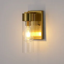 1-Light Clear Glass Cylinder Bathroom Vanity Wall Sconce