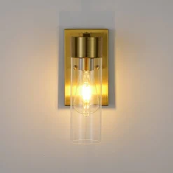 1-Light Clear Glass Cylinder Bathroom Vanity Wall Sconce