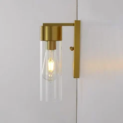 1-Light Clear Glass Cylinder Bathroom Vanity Wall Sconce