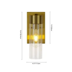 1-Light Clear Glass Cylinder Bathroom Vanity Wall Sconce