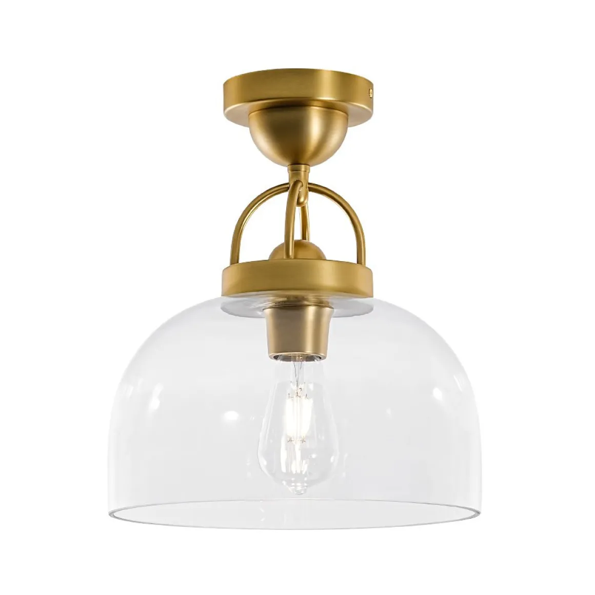 1-Light Clear Glass Dome Shade Semi Flush Mount