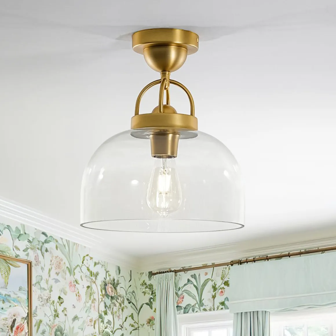 1-Light Clear Glass Dome Shade Semi Flush Mount
