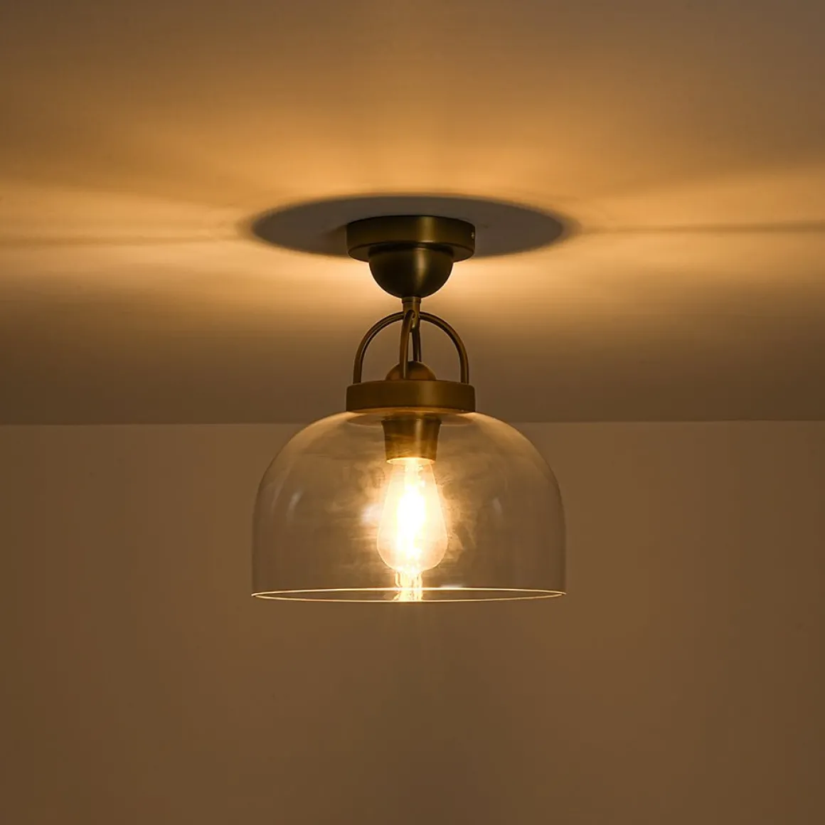 1-Light Clear Glass Dome Shade Semi Flush Mount