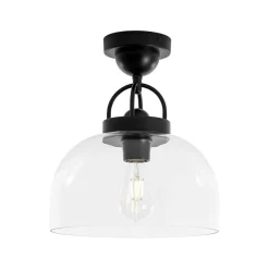 1-Light Clear Glass Dome Shade Semi Flush Mount