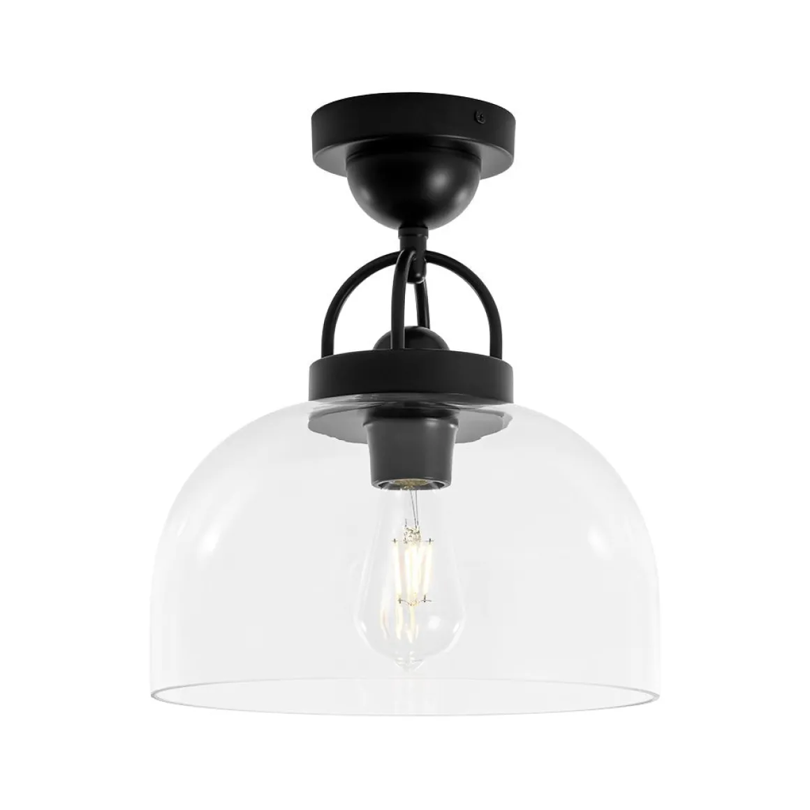 1-Light Clear Glass Dome Shade Semi Flush Mount