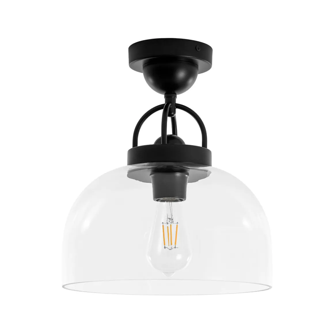 1-Light Clear Glass Dome Shade Semi Flush Mount