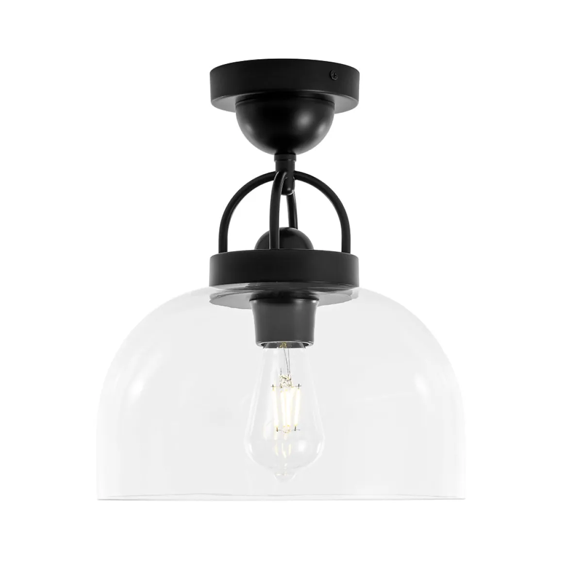 1-Light Clear Glass Dome Shade Semi Flush Mount