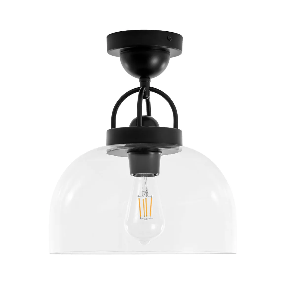 1-Light Clear Glass Dome Shade Semi Flush Mount