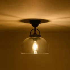 1-Light Clear Glass Dome Shade Semi Flush Mount