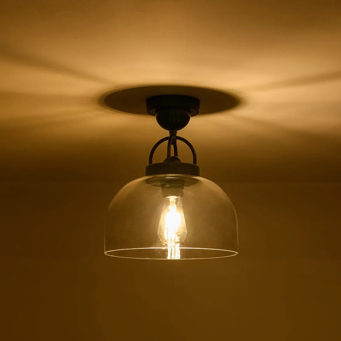 1-Light Clear Glass Dome Shade Semi Flush Mount