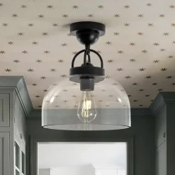 1-Light Clear Glass Dome Shade Semi Flush Mount